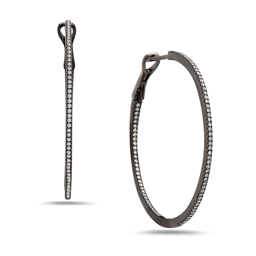 Blackened Diamond Hoop Earrings