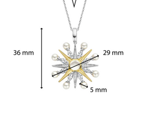 Two Tone Pearl Starburst Pendant Necklace