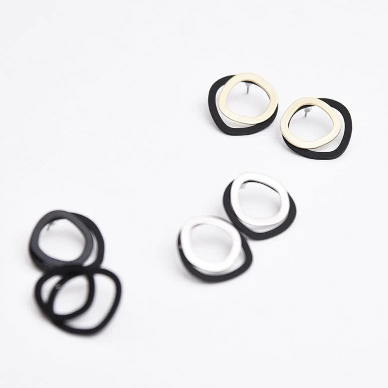 Black Earrings ~ Hoop Earrings - Silver Echoes