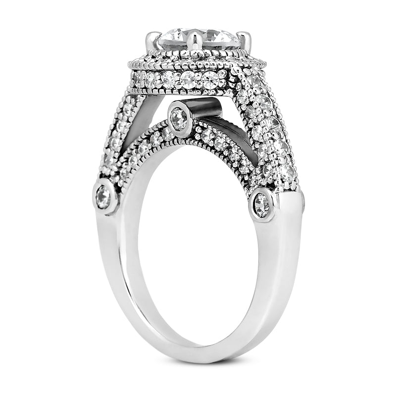 Milgrain Halo Engagement Ring