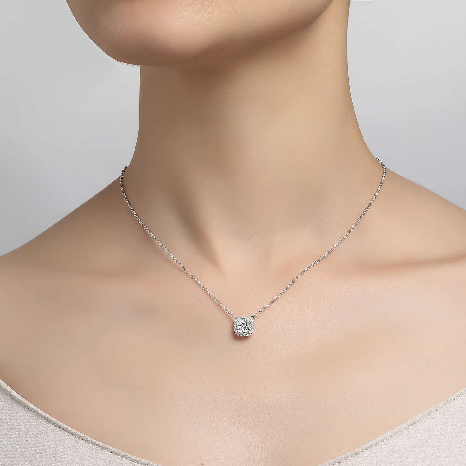 Cushion Cut Halo Necklace