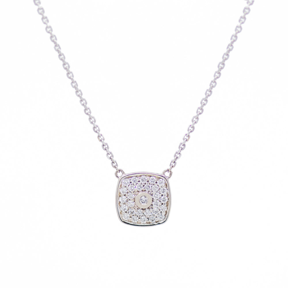 White Gold Pave Cushion Necklace