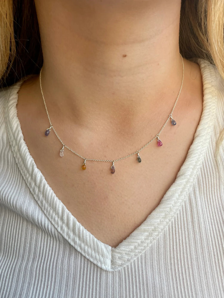 Multi Sapphire Drop Necklace