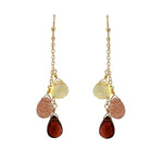 Garnet, Citrine +Quartz drops earrings