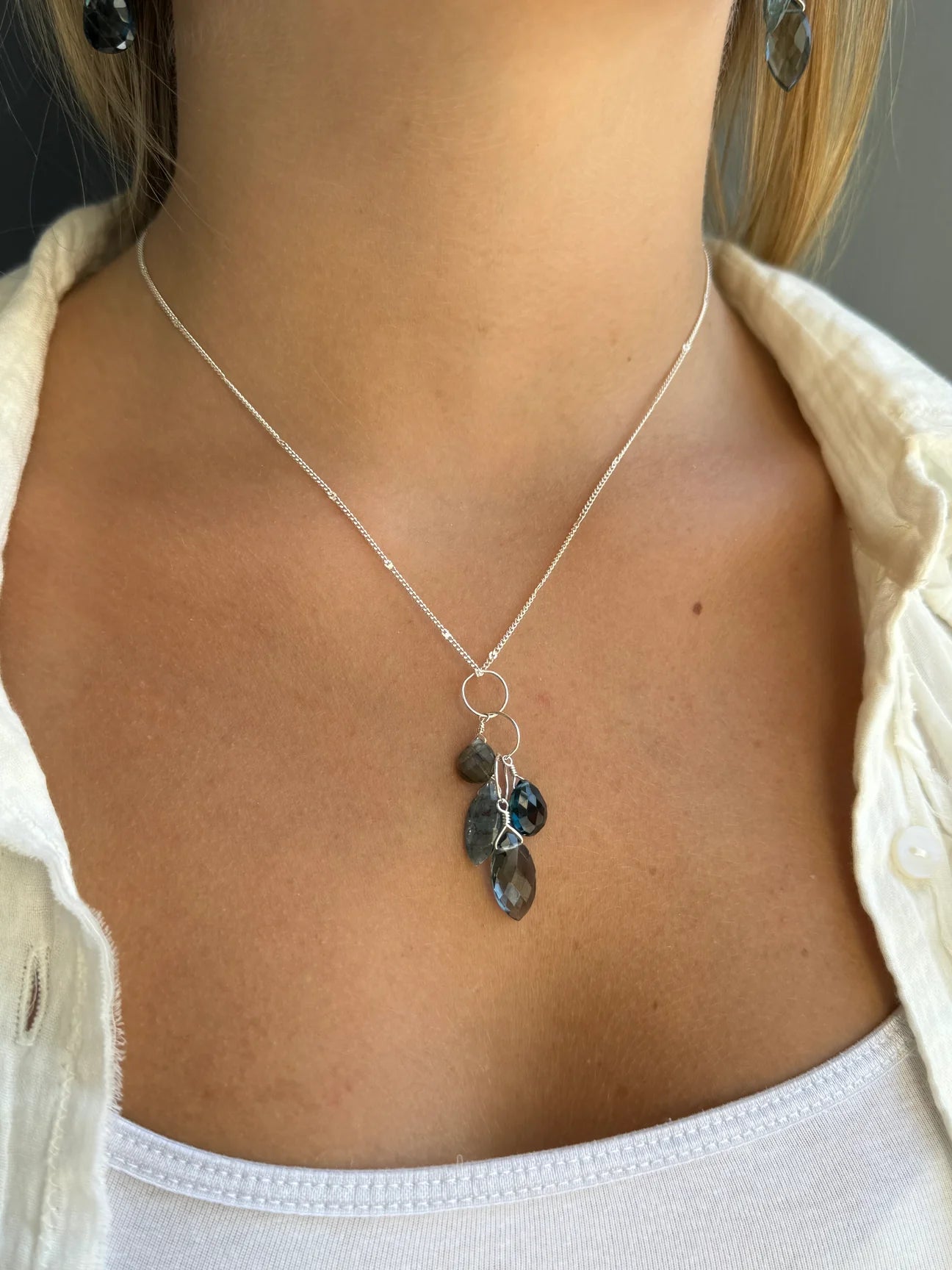 Labradorite, Kyanite, & Topaz Cluster Necklace