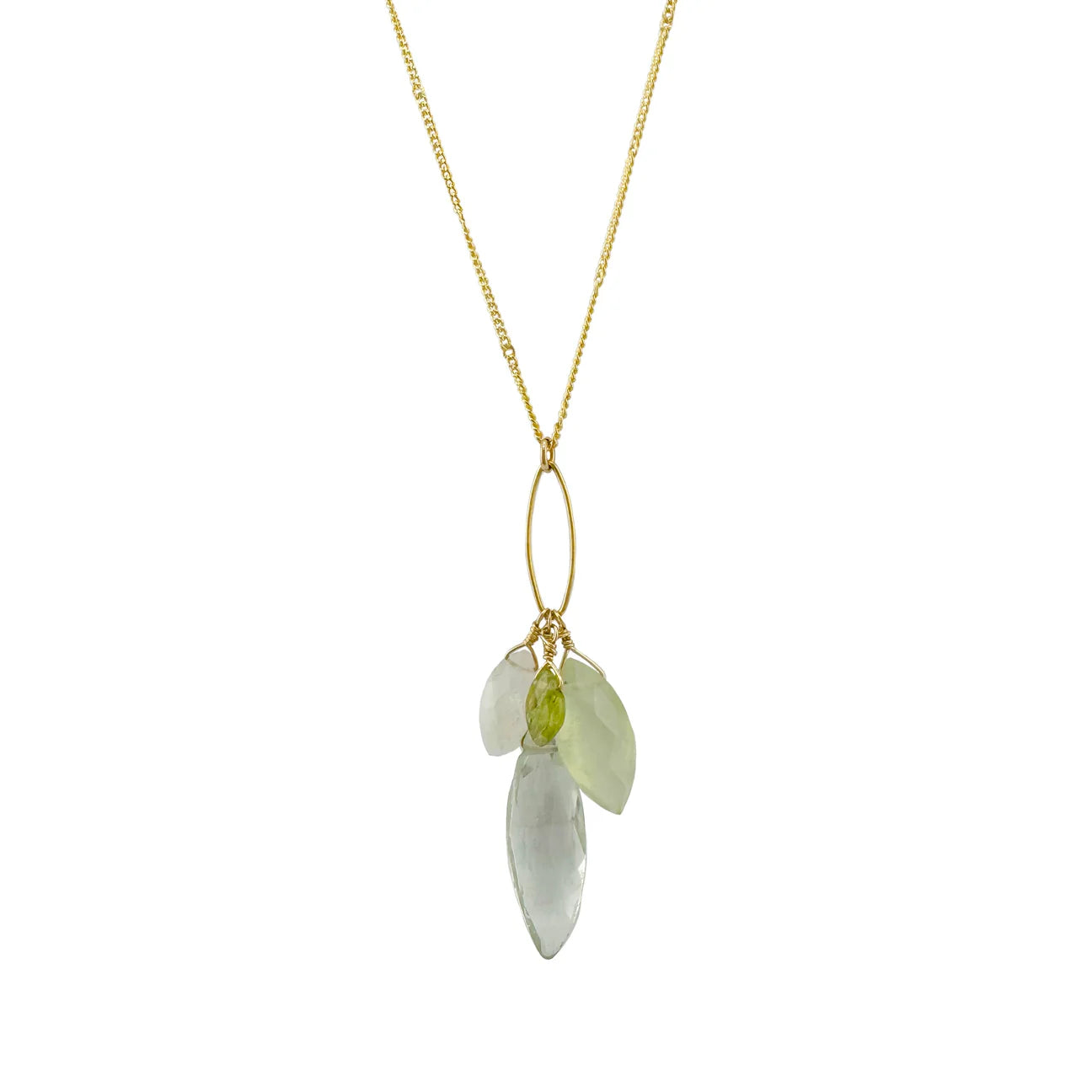 Green Amethyst, Prehnite, Moonstone and Peridot Cluster Necklace