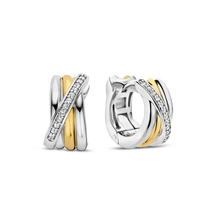 Mixed-Metal Bypass Huggie Hoops