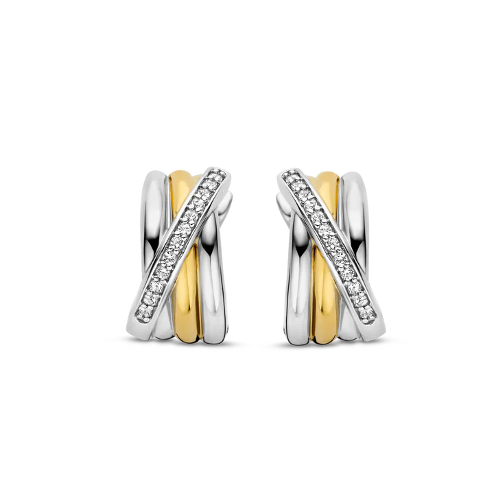 Mixed-Metal Bypass Huggie Hoops