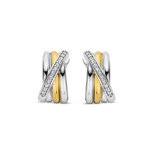 Mixed-Metal Bypass Huggie Hoops