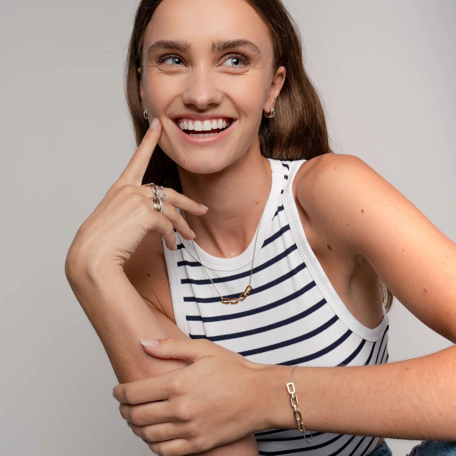 Mixed-Metal Bypass Huggie Hoops