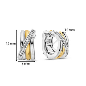 Mixed-Metal Bypass Huggie Hoops