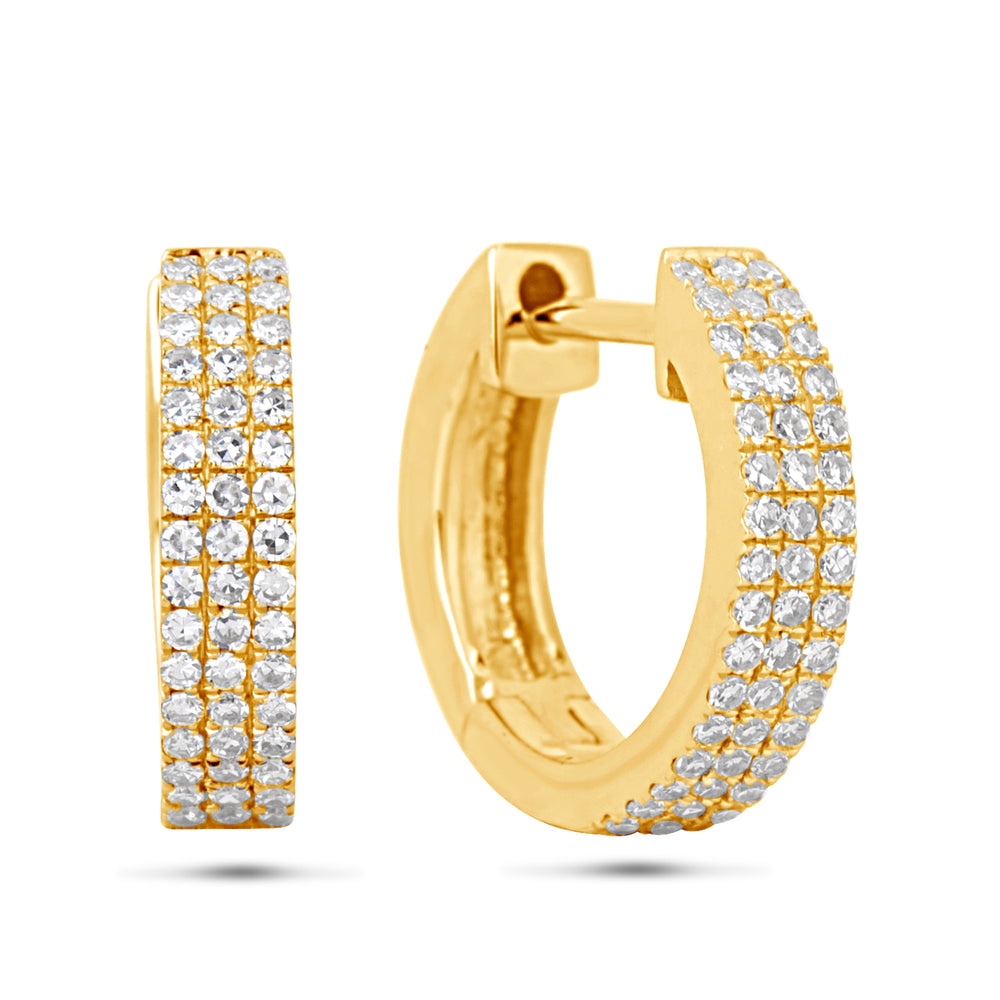 3-Row Diamond Huggie Hoop Earrings