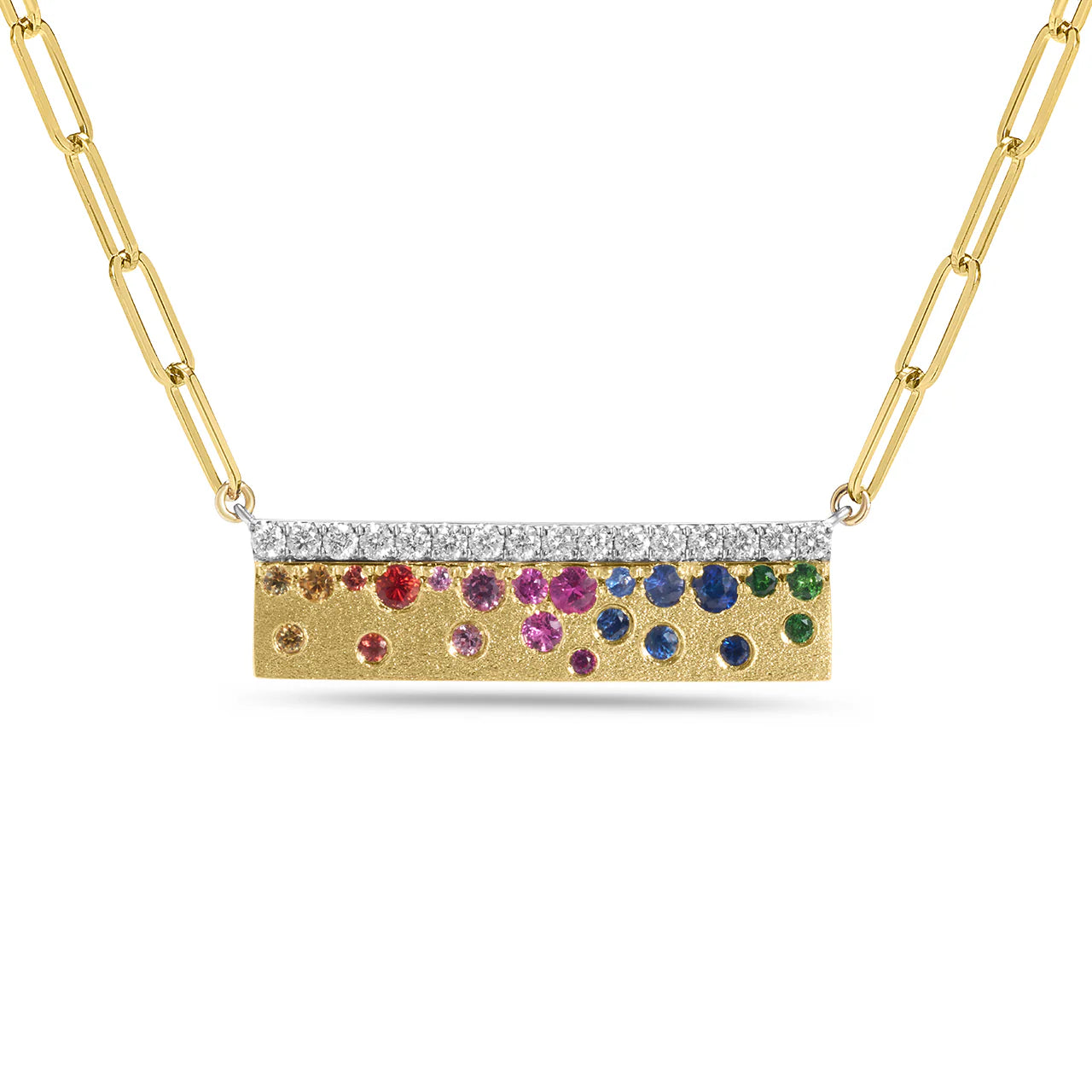 Rainbow Sapphire & Diamond Bar Pendant Necklace