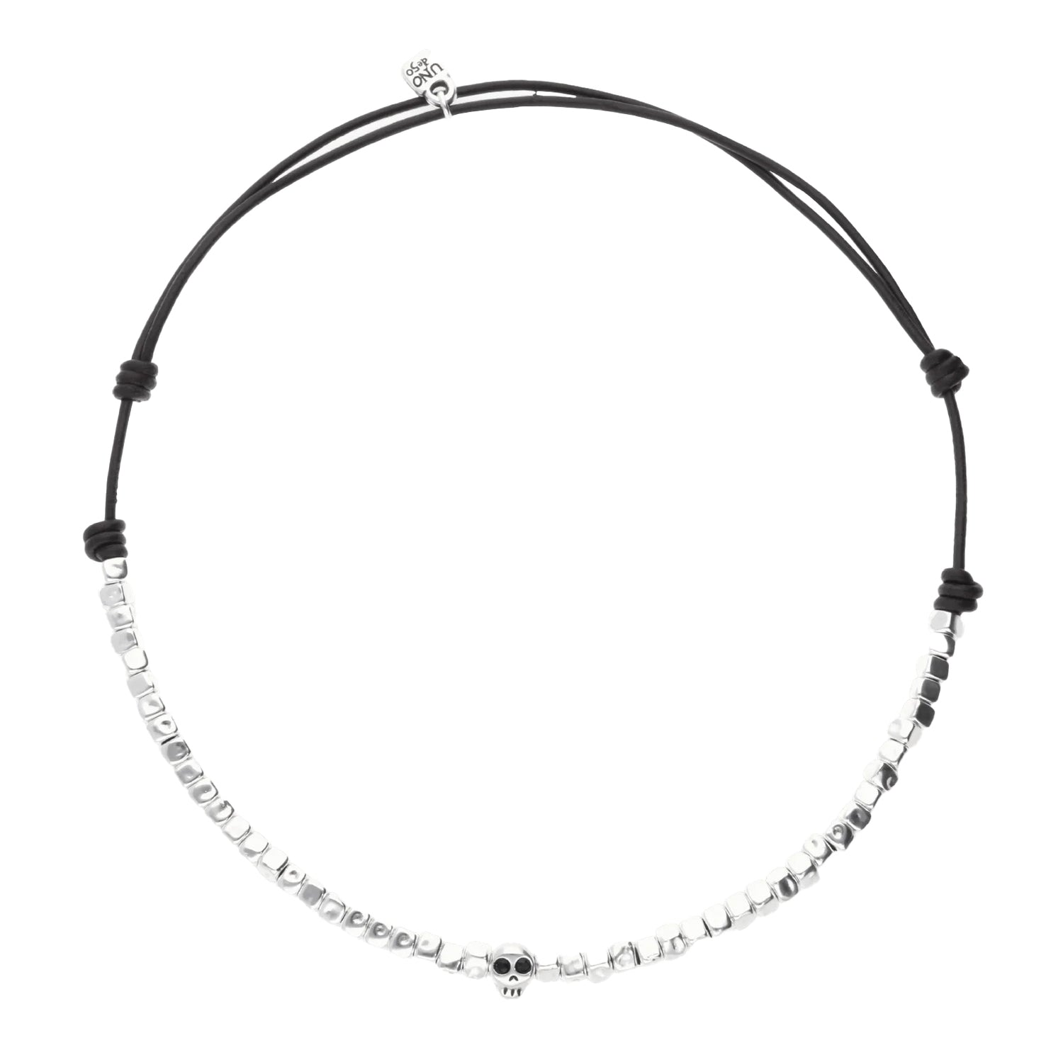 Beaded Leather Skull Necklace