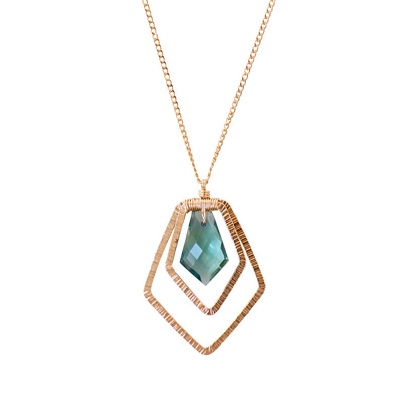 Teal Quartz Double Frame Necklace