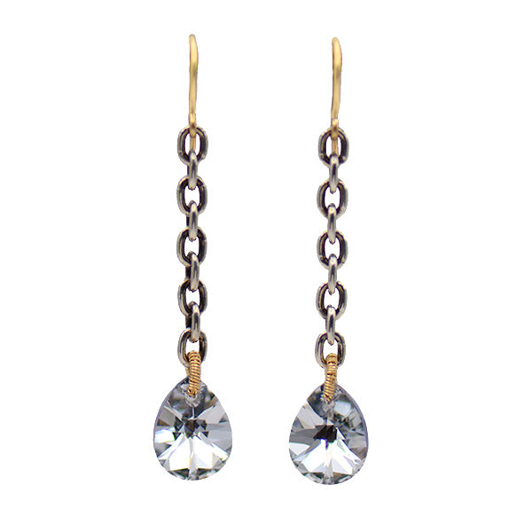 Silver Chain Crystal Drop Earrings