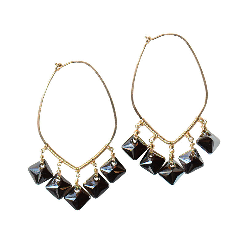 Black Crystal Drop Hoop Earrings