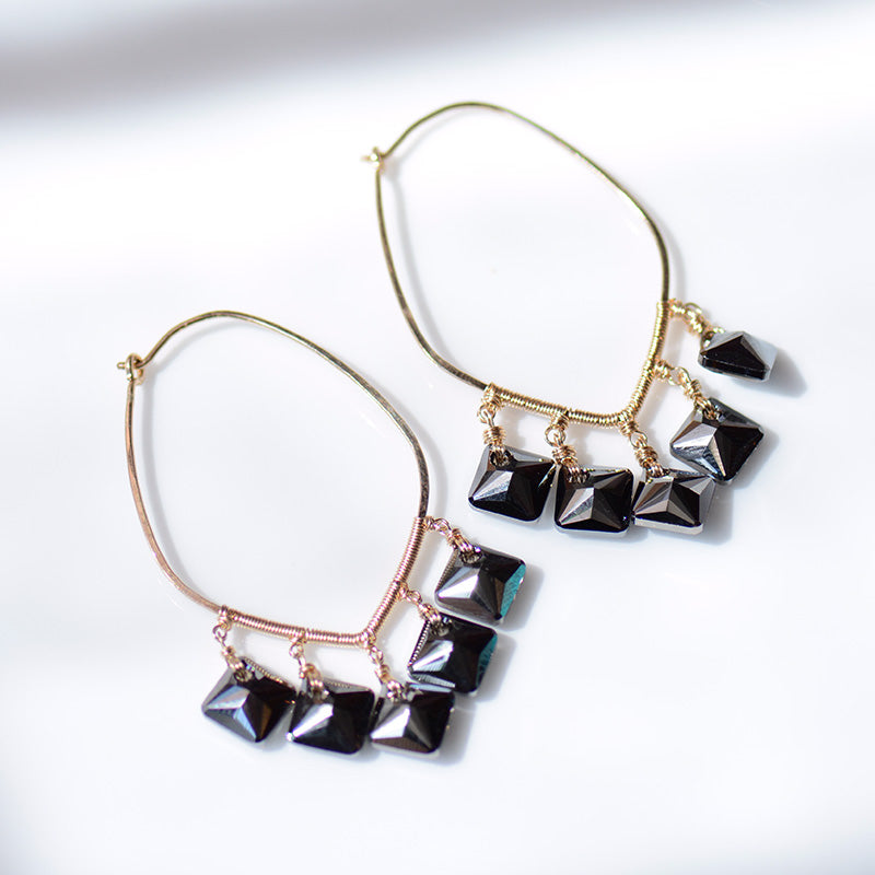 Black Crystal Drop Hoop Earrings