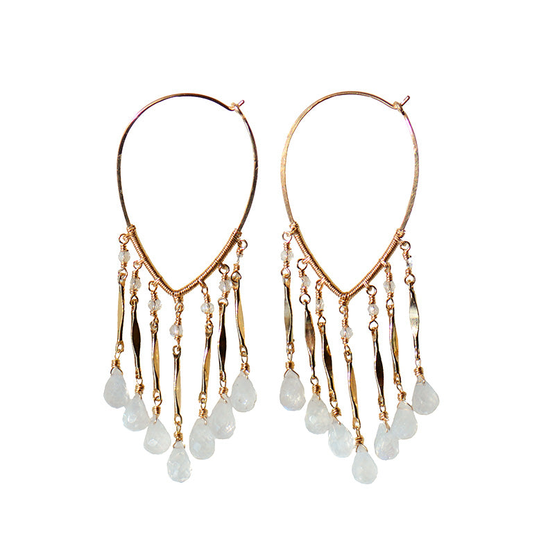 Moonstone Drop Hoop Earrings