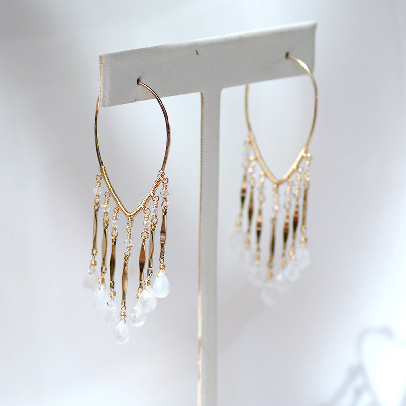 Moonstone Drop Hoop Earrings