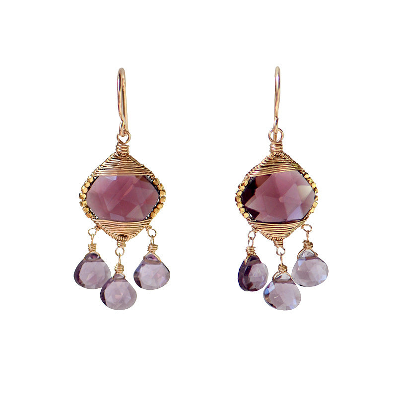 Garnet & Amethyst Drop Earrings