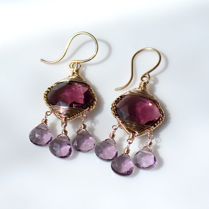 Garnet & Amethyst Drop Earrings