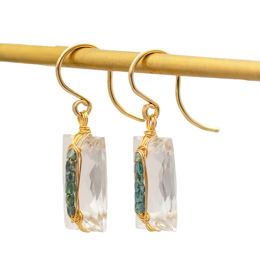 Teal Diamond & Quartz Drop Earrings