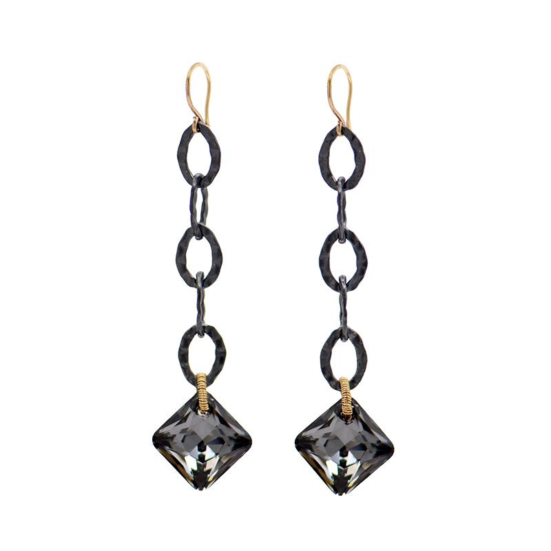 Long Black Crystal Drop Earrings