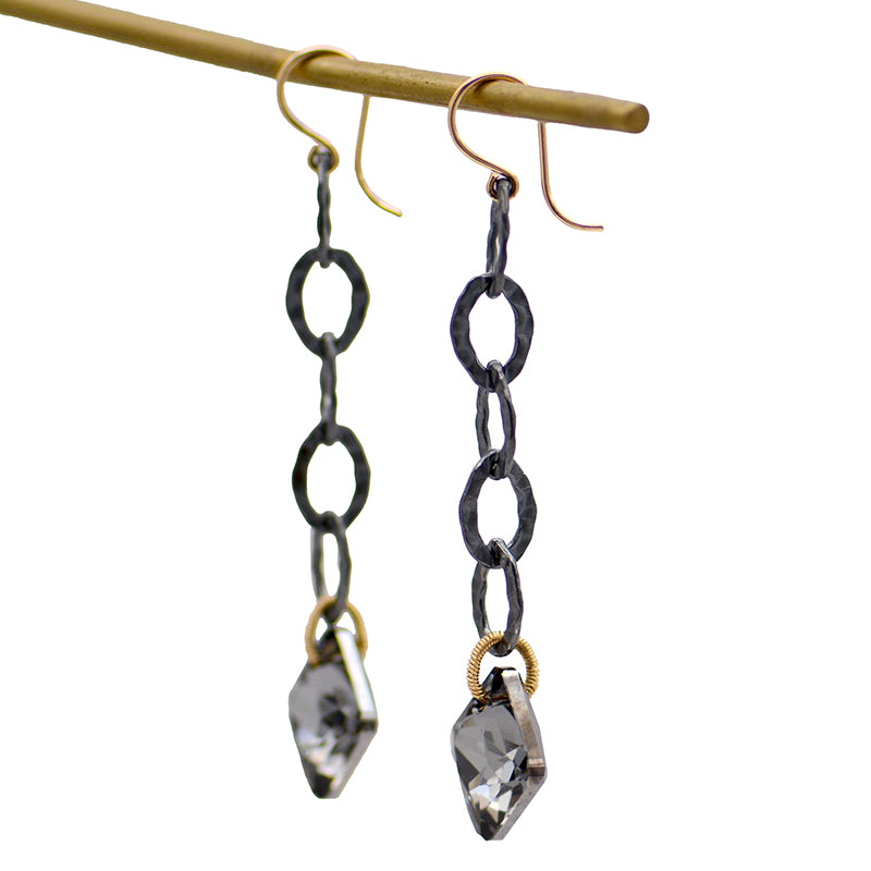 Long Black Crystal Drop Earrings