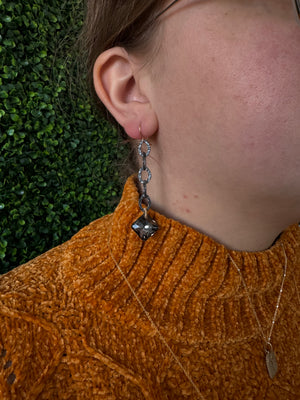 Long Black Crystal Drop Earrings