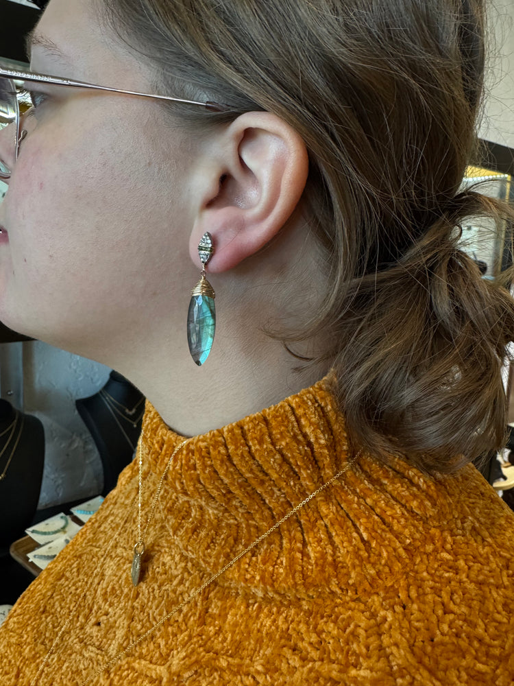 Labradorite & Teal Diamond Drop Earrings