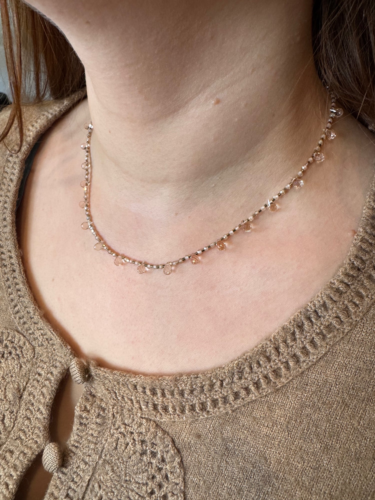 Peach Quartz & Champagne Zircon Necklace