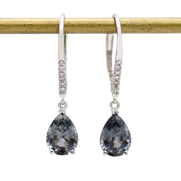 Grey Spinel & Diamond Drop Earrings