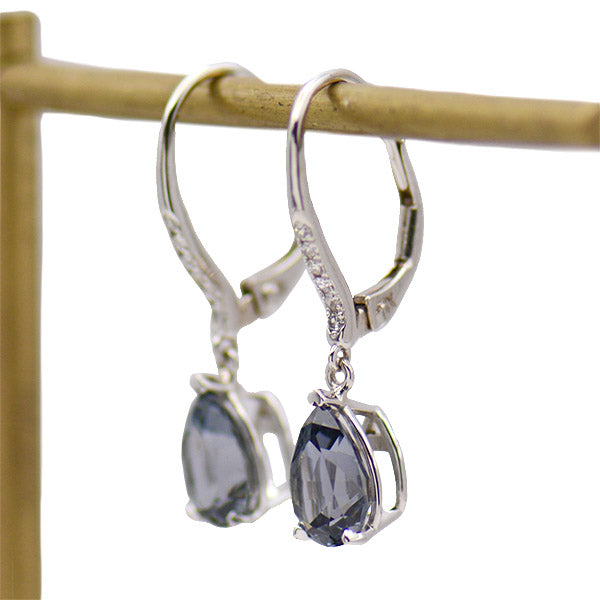 Grey Spinel & Diamond Drop Earrings