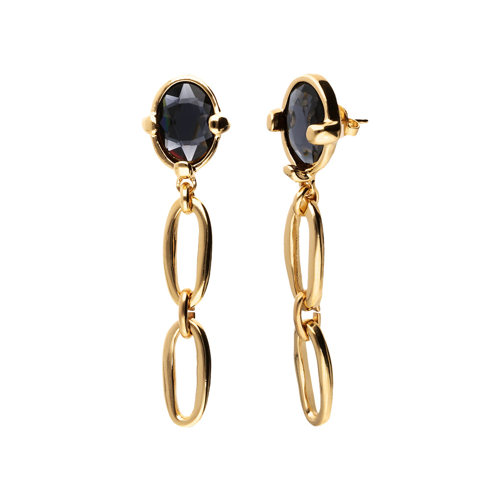 Black Crystal Gold Drop Earrings