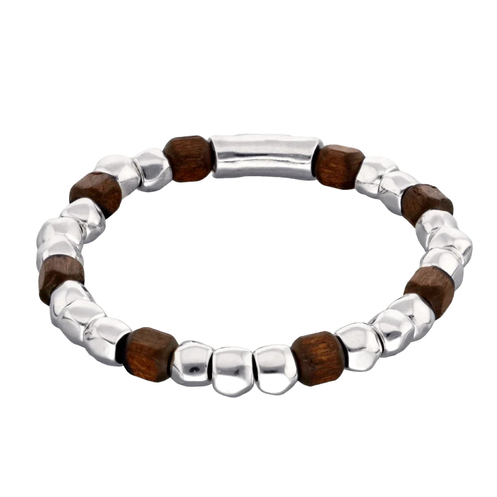 Silver & Wood Stretch Bracelet