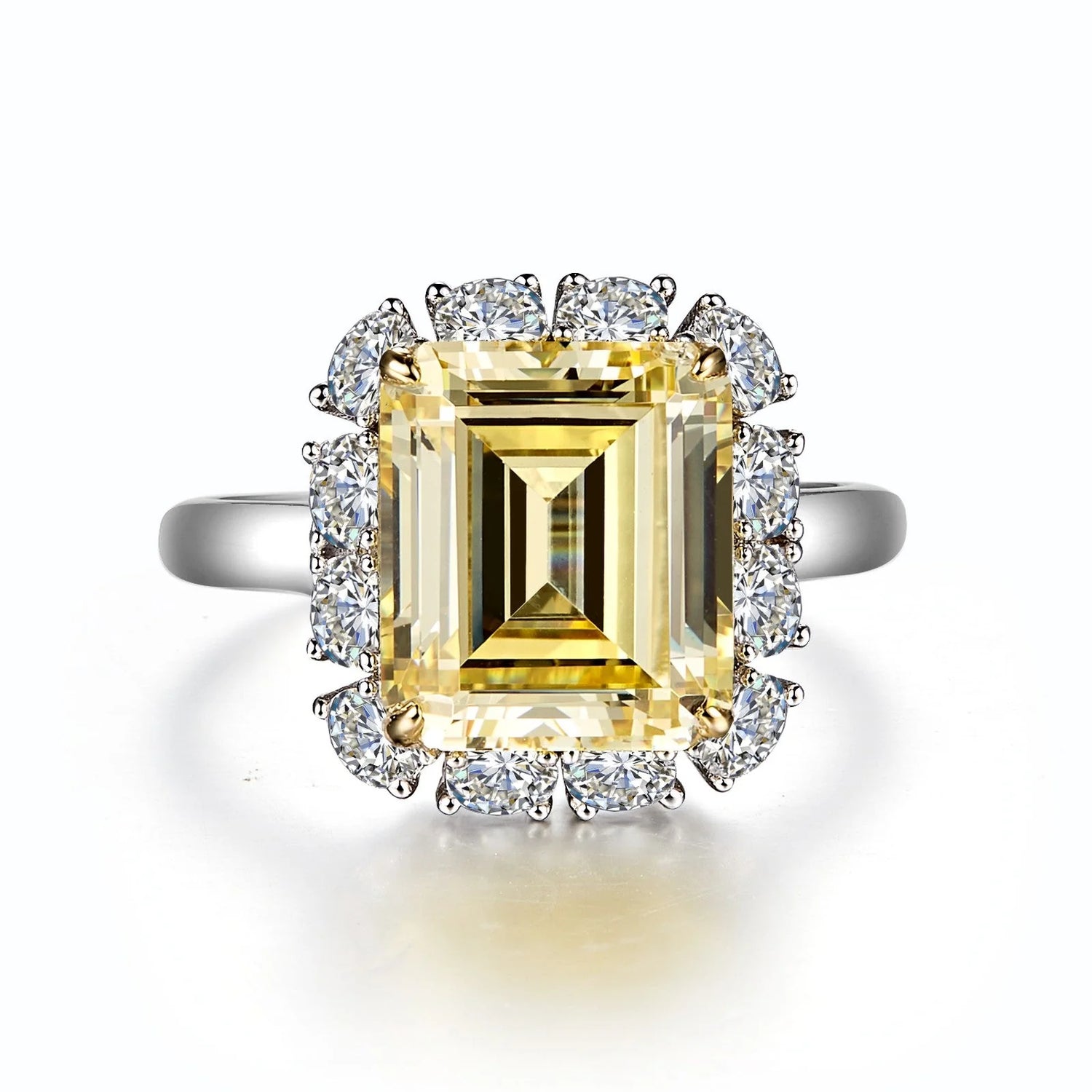 Emerald Cut Simulated Canary Diamond Ring