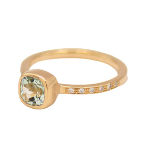 Green Tourmaline Bezel Ring W/ Pavé Diamond Band