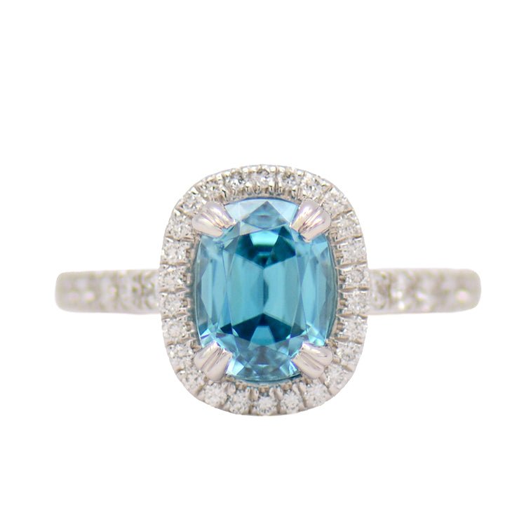 Blue Zircon and Diamond Ring