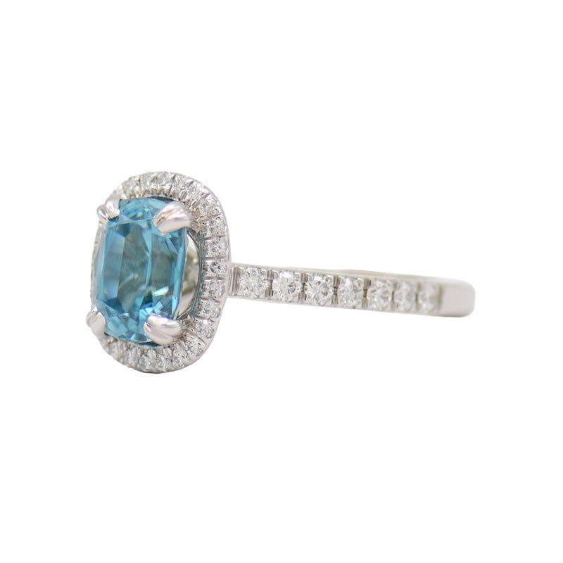 Blue Zircon and Diamond Ring