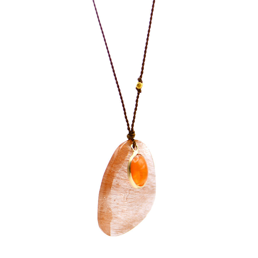 Rutilated Quartz and Fire Opal Necklace