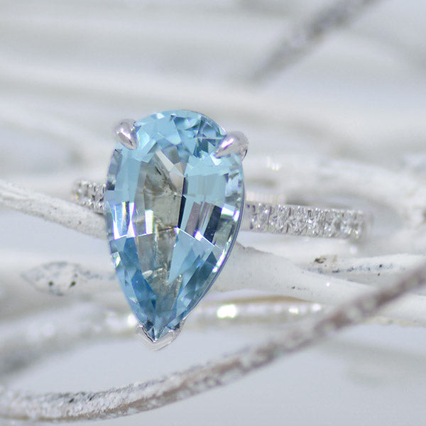 Pear Aquamarine & Diamond Ring