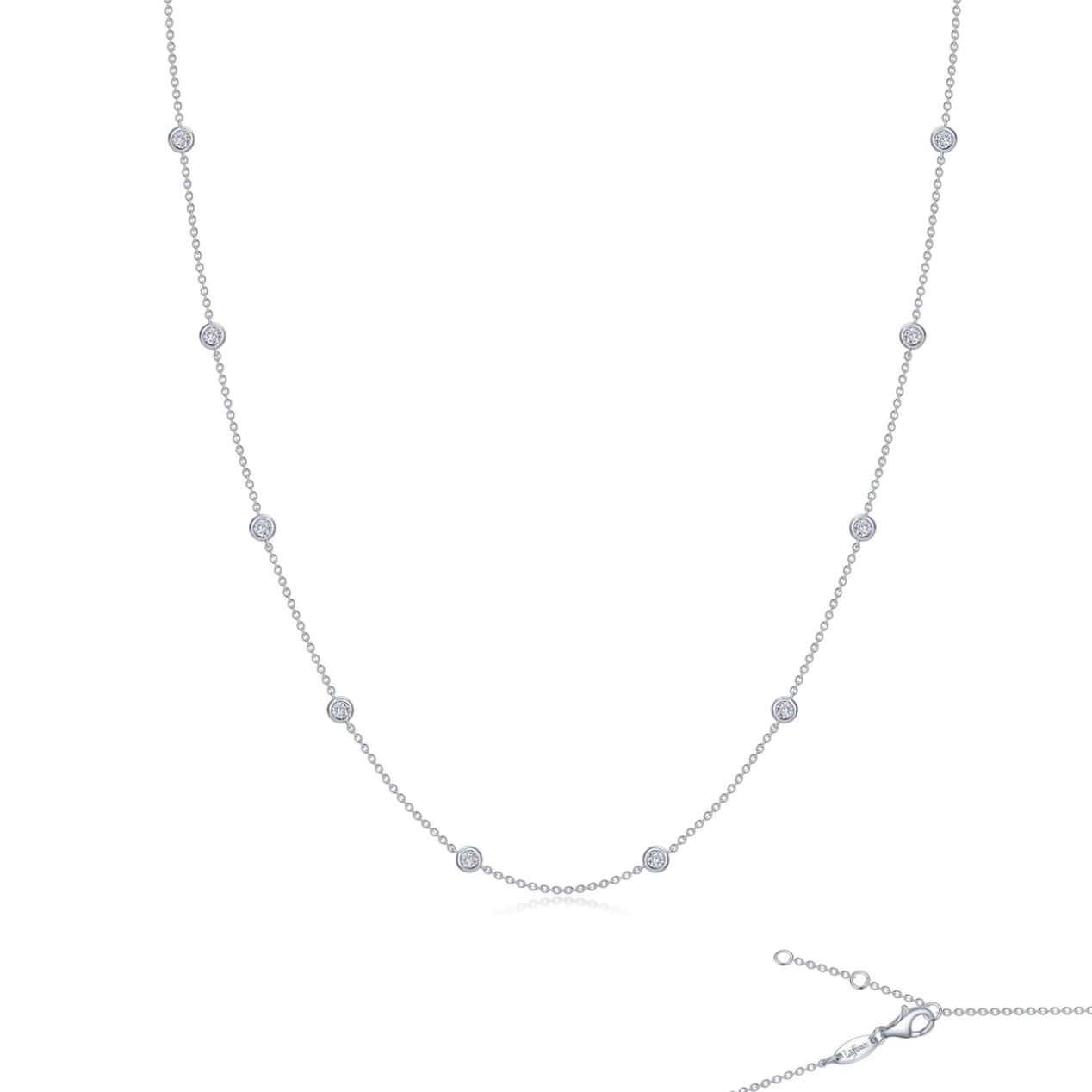 Bezel Set Station Necklace - Gold or Silver