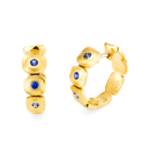 "Dancing Squares" Sapphire Hoops