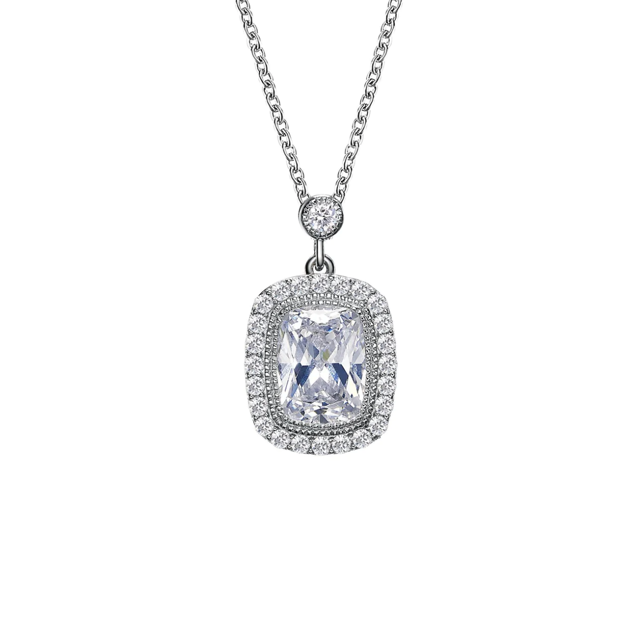 Cushion-Cut Halo Necklace