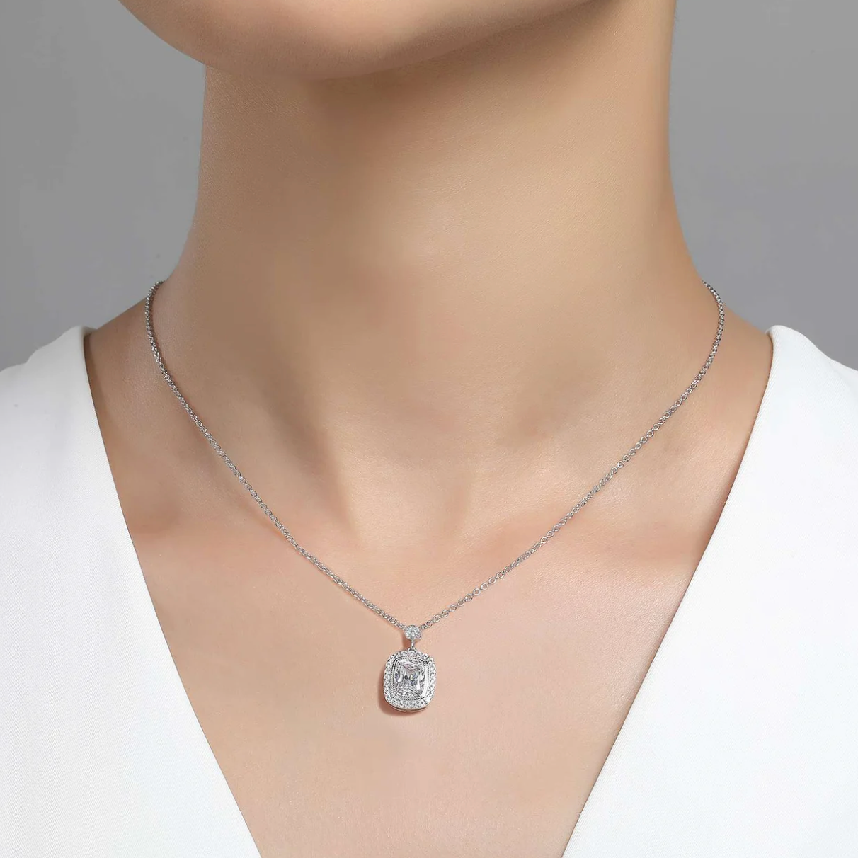 Cushion-Cut Halo Necklace