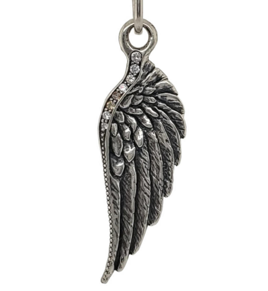 Large Feathered Wing Charm w/ Diamonds