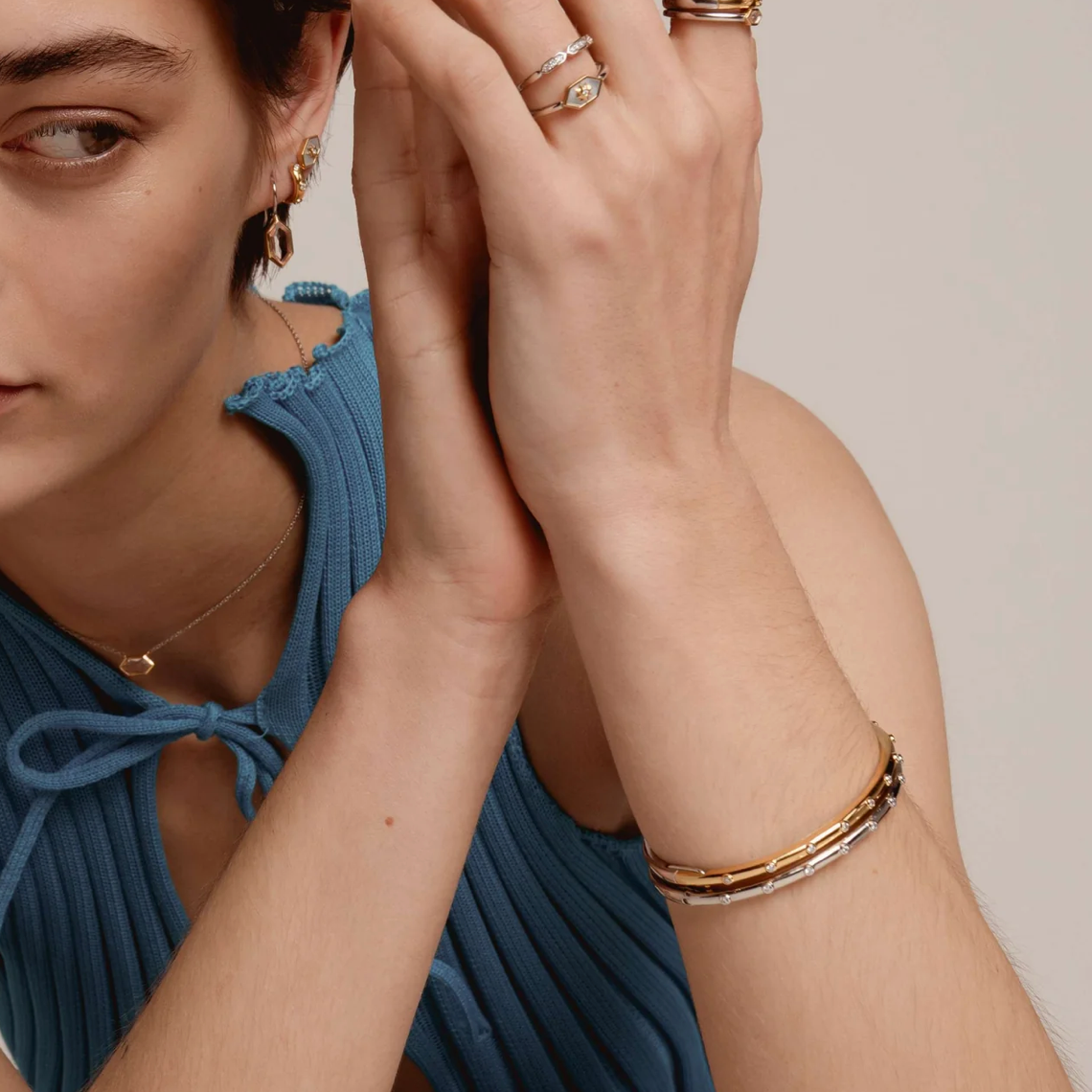 Zirconia Bezel Bangle - Silver or Gold