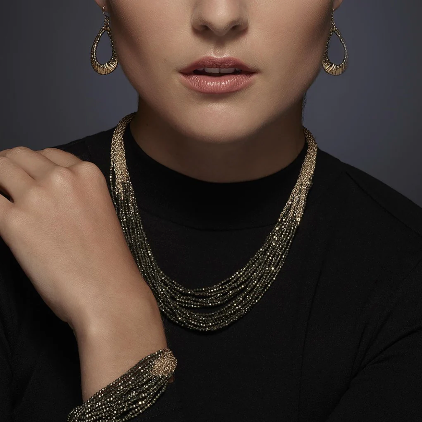 "Golden Dolores" Multi-Strand Black Spinel Bracelet