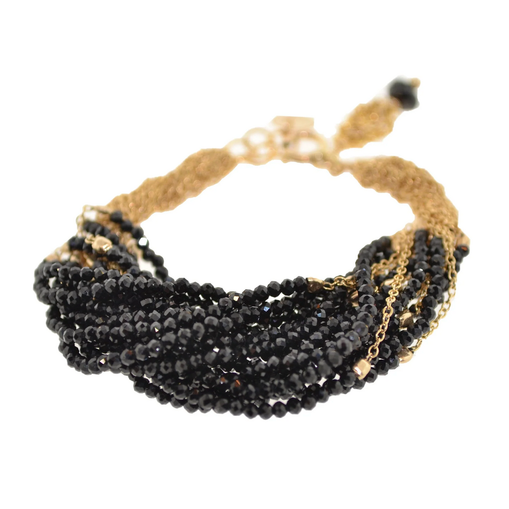 "Golden Dolores" Multi-Strand Black Spinel Bracelet
